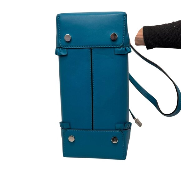 Michael Kors Teal Leather Handbag With Ruffled Accents & Adjustable Strap - Picture 3 of 14